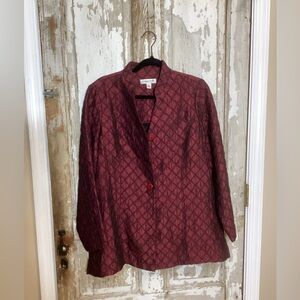 Coldwater Creek Burgundy Geometric Button-Up Shacket/Long Jacket Petite Large